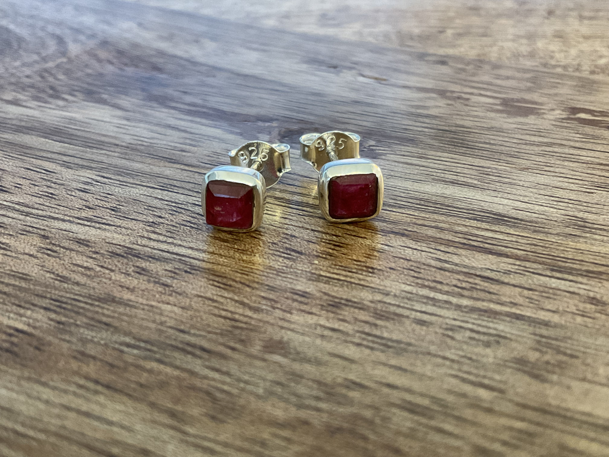 Ruby Agate Square Stud Earring